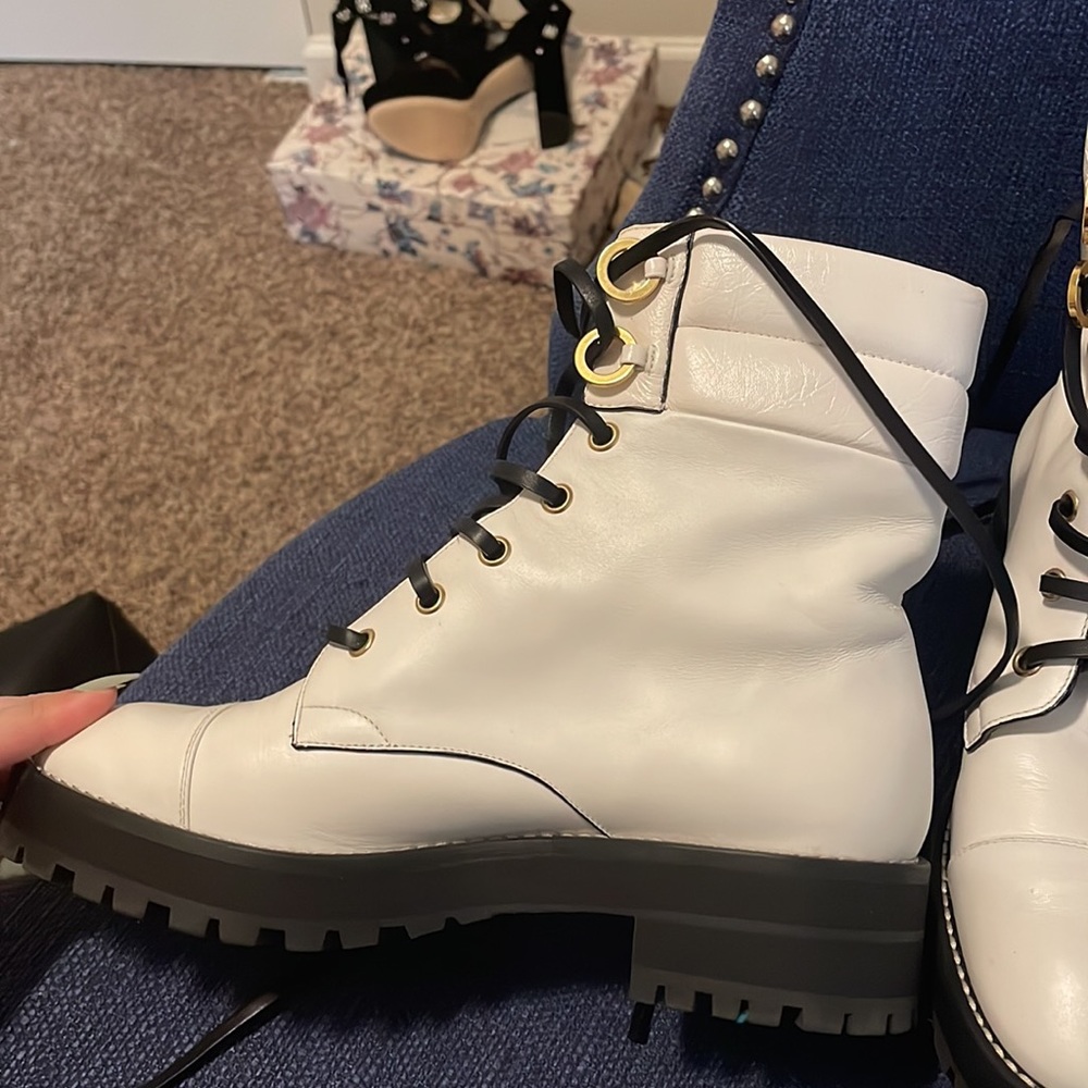 White Stuart Weitzman Combat Boots - Picture 5 of 6